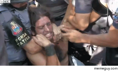 Protesters in Brazil at the World Cup being pepper sprayed