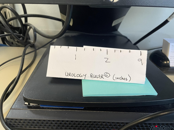 Pt stated he used to be  inches now hes not So we had to make a urology ruler