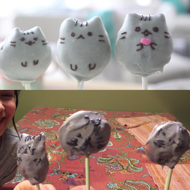 Pusheen cake pops gone wrong Baked these for my daughters birthday Too expectation bottom realityscrew cake pops