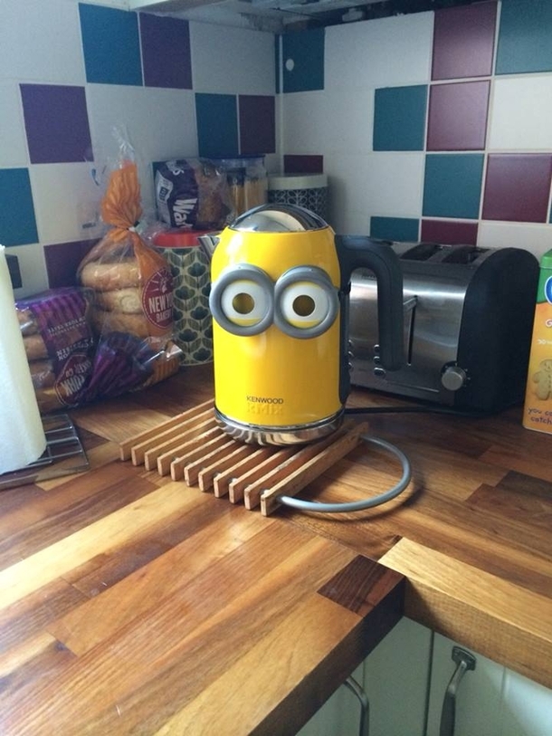 Put Minion goggles on our new kettle