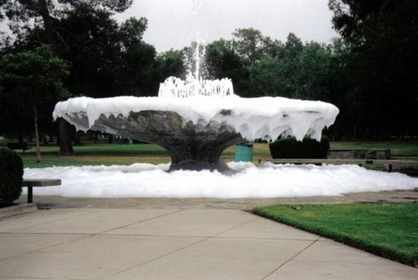 putting soap in a fountain