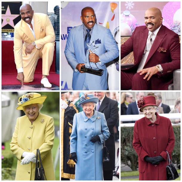 Queen Elizabeth and Steve Harvey always dress like theyre going to the prom together