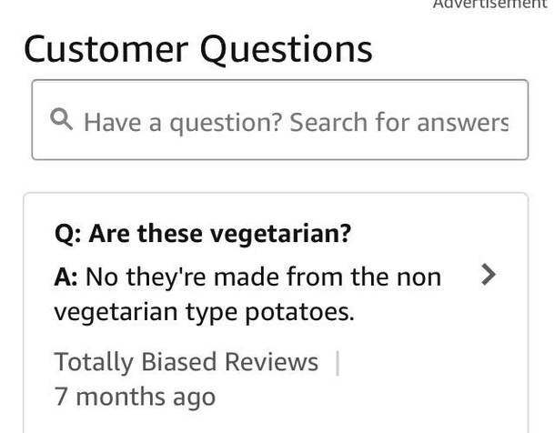 Question asked on Amazon for a bag of crisps