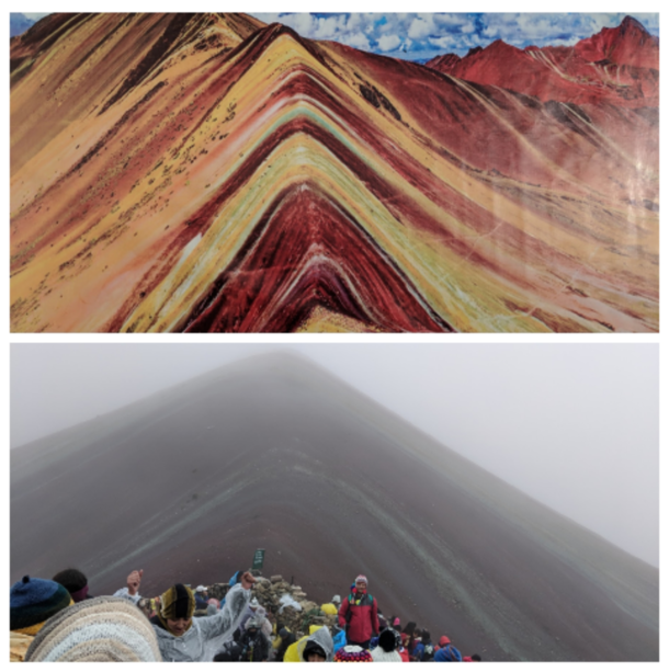 Rainbow Mountain in Peru the poster vs a rainy day