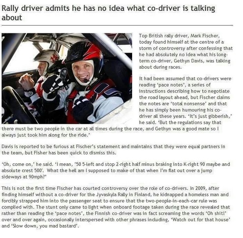Rally driver admits he has no idea what co-driver is saying