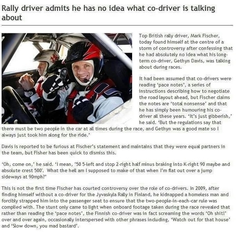 Rally racer says he doesnt understand anything his co-driver says x-post from rracing