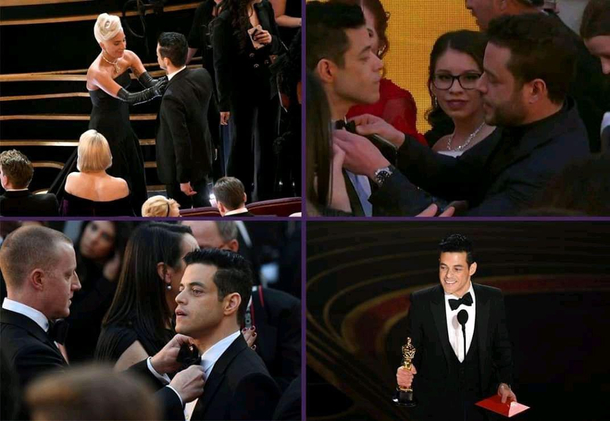 Rami Maleks bow tie on Oscars is an ultimate metaphor for life everyone tries to fix it but somehow it still manages to stay fucked up