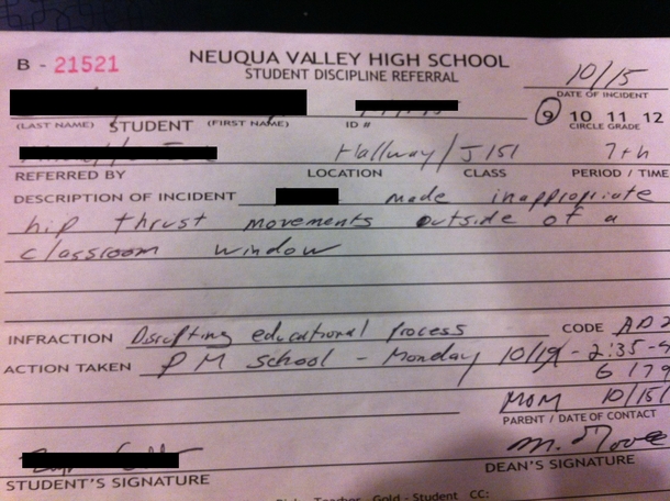 Realized I saved my brothers detention slip from  years ago with good reason