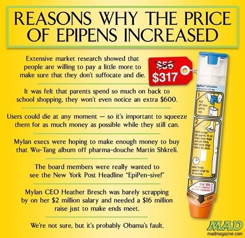 Reasons why the price of Epipens increased