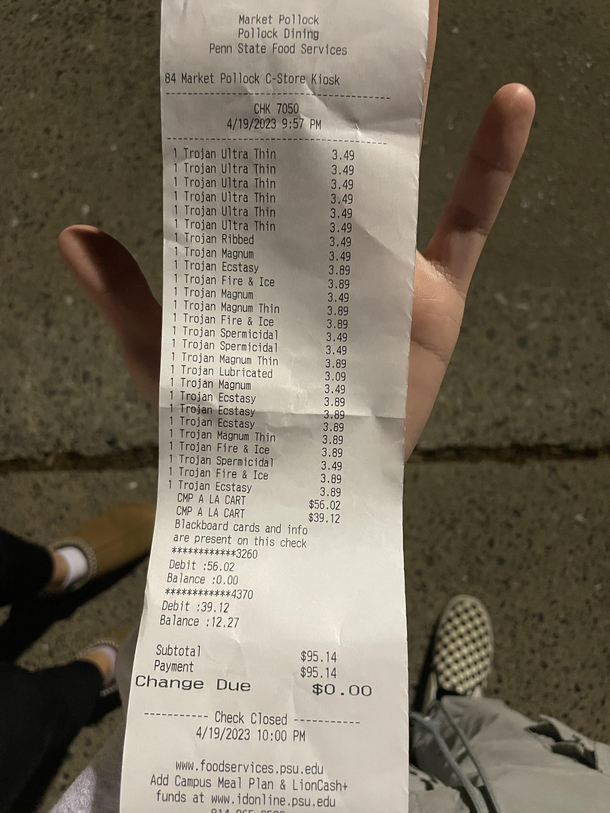 Receipt I found outside my dining hall