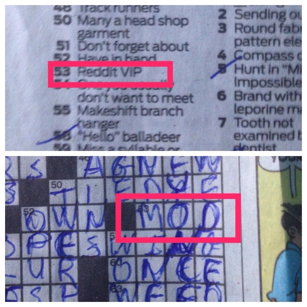 Reddit made it to my local papers crossword