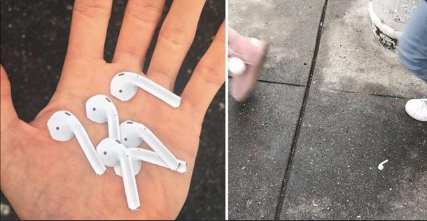 Redone submission after first was removed Someone made life sized stickers of air pods and stuck them all around their city This is almost as good as the fake outlets in airports Classic