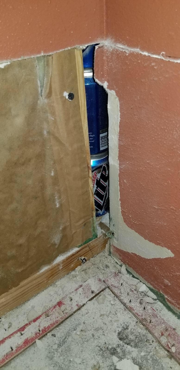 Removing drywall due to flooding and I find this located in a corner It goes up a few feet