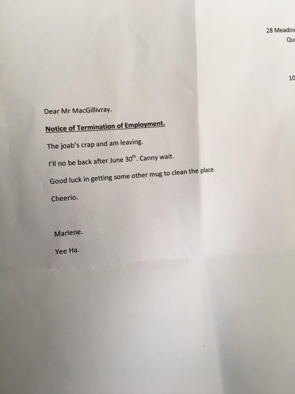 Resignation letter from a Scot