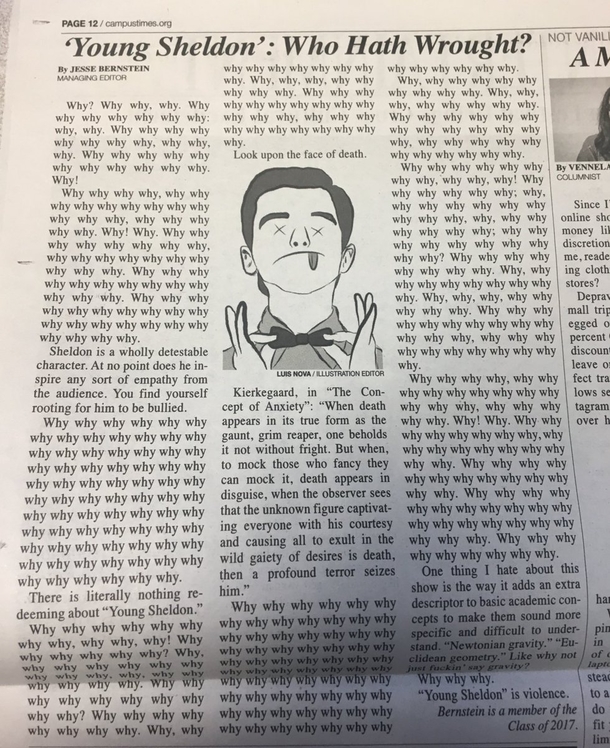 Review of Young Sheldon in the University of Rochester student newspaper