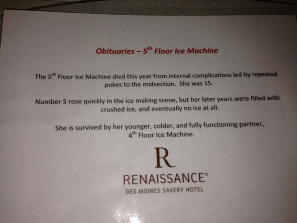 RIP th floor ice machine