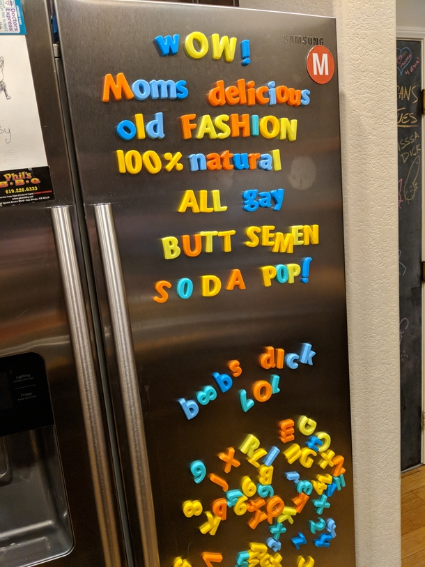 Room mate got magnetic letters for a Xmas gift this year Were 