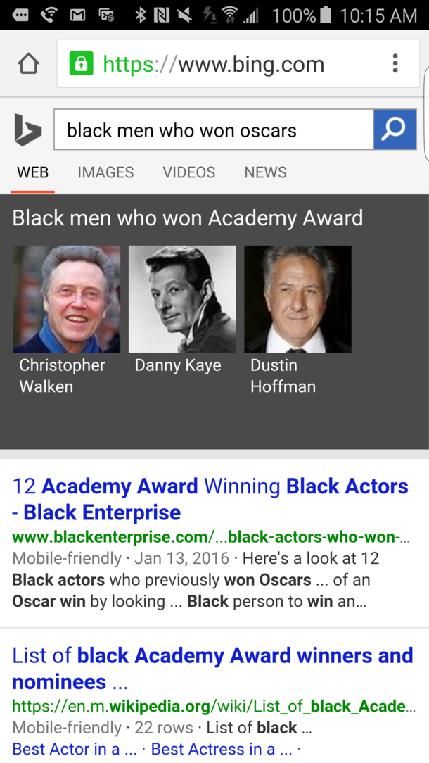 Saw a post on FB saying the Oscars are racist and did a search to prove them wrongdamnit Bing