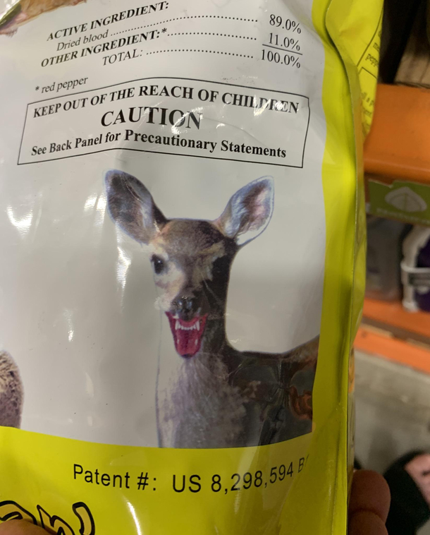 Saw this bag of wildlife repellent at Lowes Pretty sure deer dont look like that