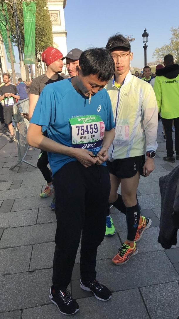 Saw this guy getting warmed up before the Paris marathon today
