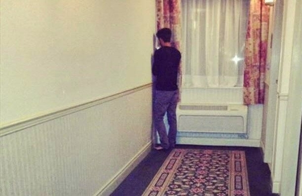 Saw this guy in a hotel Asked what he was doing He saidTheres WiFi here Then turned back around
