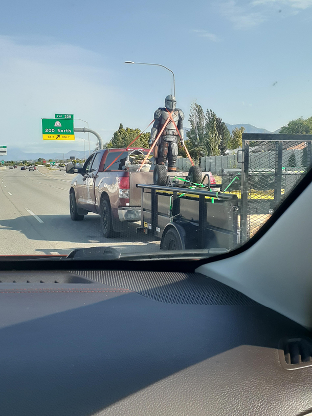 Saw this on the freeway Mando and Baby Yoda in the back of this truck