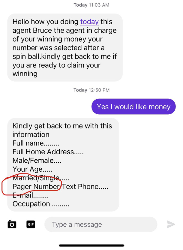 Scammer must have forgot what year it is