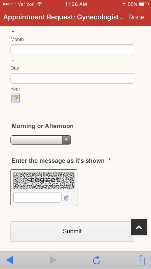 Scheduling my wifes OB appointment Captcha with the savagery