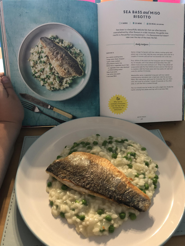 Sea Bass and Miso Risotto from Pinch of Nom recipie book 