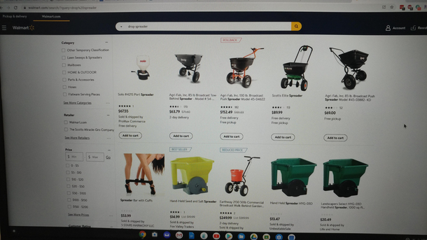 Searched Walmart for a drop spreader for my lawn One of these things is not like the other