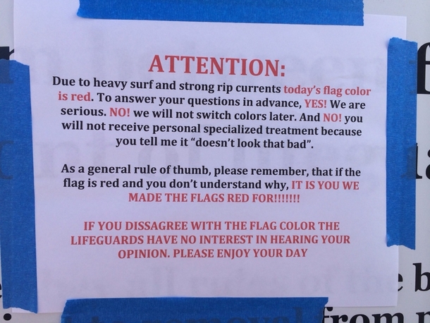 Serious lifeguard sign