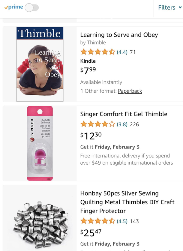 Settle down Amazon I just need a thimble to complete a craft project
