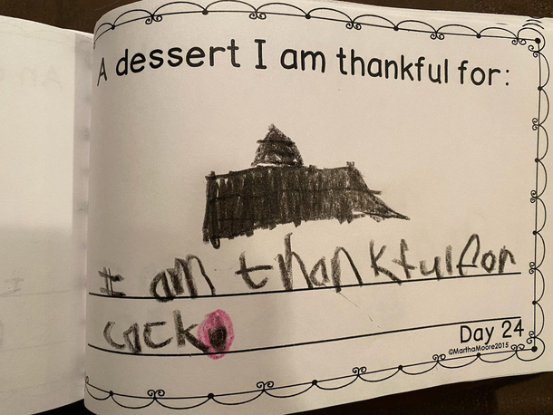 She meant to write cake Pesky penmanship