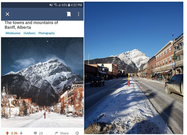 Showed my friend the front page Banff pic and she sent me a picture she took while in Banff