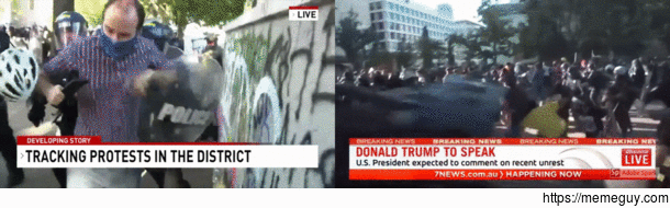 Side-by-side view of the Australian media struck by police in DC