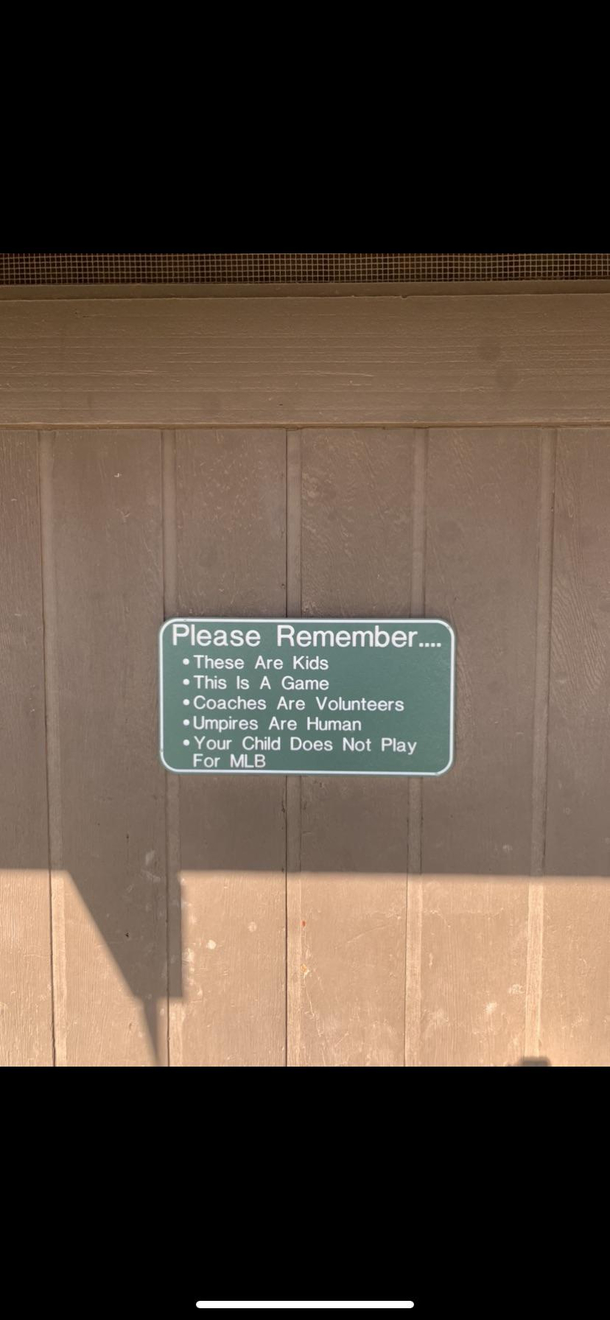 Sign at the baseball field in my neighborhood