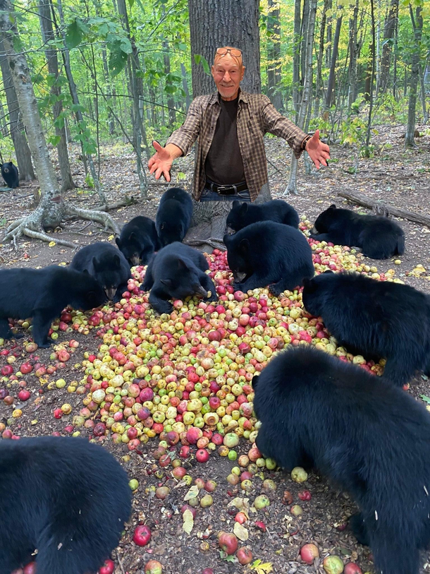 Sir Patrick Stewart proudly displaying his bears