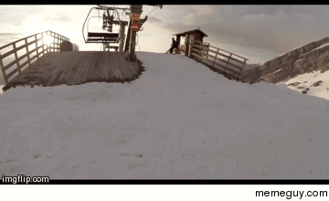 Skier hits chairlift ramp as a jump