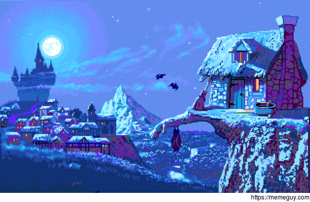 Small town during the night in pixel art