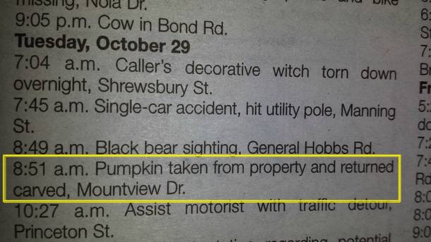 Small town police log