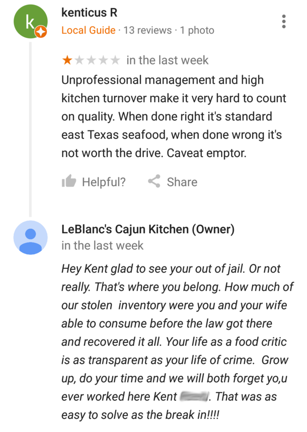 Small town restaurant reviews are the best