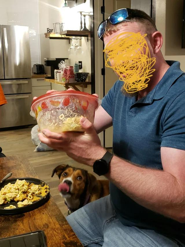 Snapped a pic of a friend and accidentally caught my pup in a moment of weakness