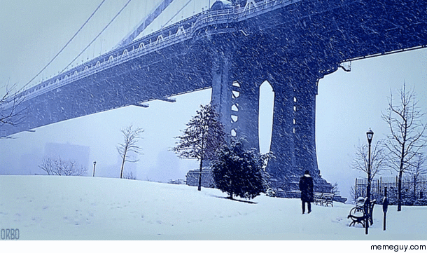 Snowy Manhattan bridge