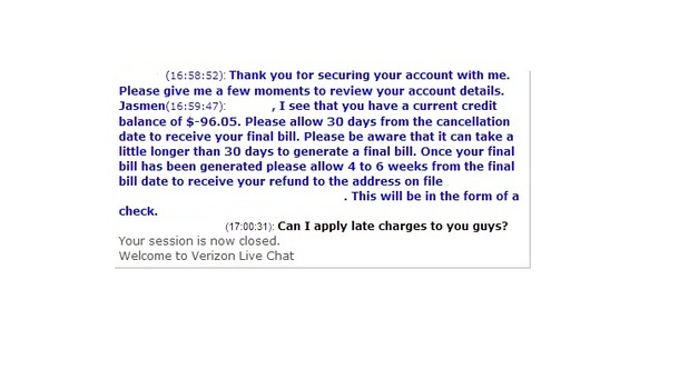So I contact Verizon about my negative balance