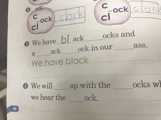 So I teach English abroad and this was my students phonics book