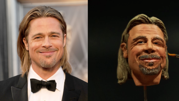 So I Was Sculpting This Brad Pitt Its A Tiny  Inch Head Sculpt With Polymerclay And Acrylic Paints And This Is The Result