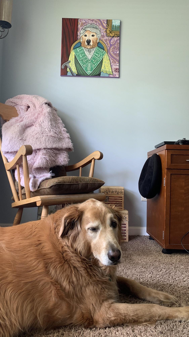 So my cousin painted a picture of my dog recently I dont think she cares for it