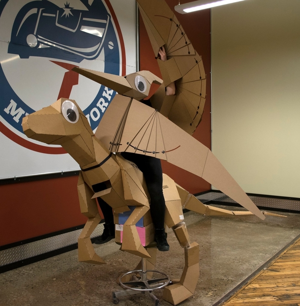 So my friend made herself into a pterodactyl riding a velociraptor with giant googly eyes