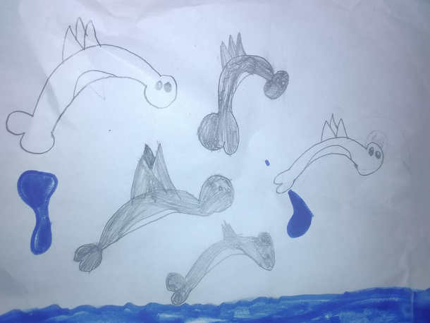 So my friends yo decided to draw some dolphins jumping out of the ocean