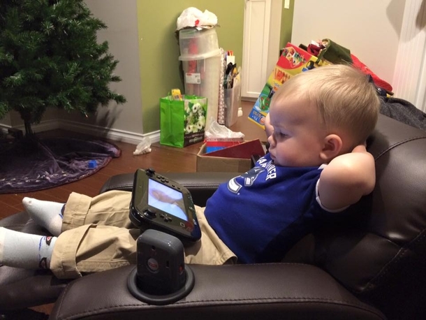 So my kid has now realized the full potential of the little recliner we got him